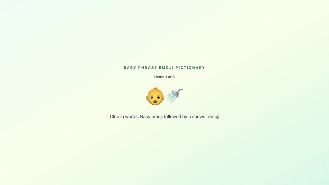 Current guest presentation showing Baby Phrase Emoji Pictionary, Demo 1 of 6