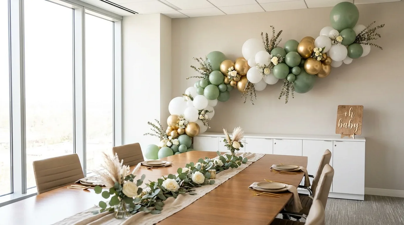 Baby shower decoration setup — Office / conference room