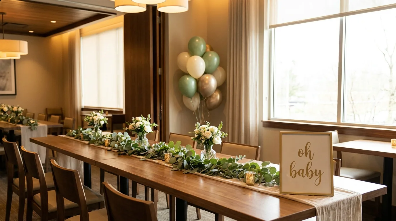 Baby shower decoration setup — Restaurant / private room